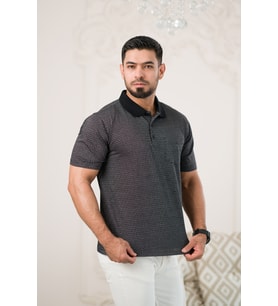 Woolen World Yakalı Ve Cepli Desenli Erkek Regular Fit Klasik T-shirt (Siyah)