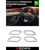 S-Dizayn Renault Boreal Krom İç Kapı Kolu Çerçevesi 4 Prç 2025 Üzeri A+ Kalite (Parlak Krom)