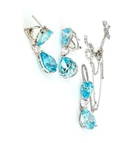 Aquamarin Taşlı 925ayar Gümüş Exclusive Küpe Kolye Set Takım