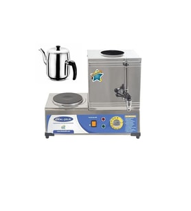 İDEAL ÇELİK Platin Elektrikli 10 Litre Pleytli Çay Kazanı & Kahveci Kazanı & Kahve Çay Oçağı-DEMLİKLİ
