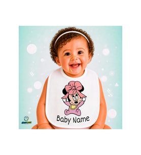 Kişiye Özel Minnie Mouse Keten Bebek Mama Önlüğü – Yumuşak, Emici, Yıkanabilir, Özel Tasarım P094