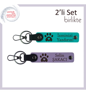 Hayvanları Seven Arkadaşınıza Kalıcı Hatıra, Kalpli Pati Temalı Anahtarlık, Koyu Turkuaz-Mor Menekşe