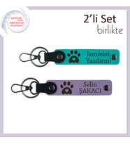 Hayvanları Seven Arkadaşınıza Kalıcı Hatıra, Kalpli Pati Temalı Anahtarlık, Koyu Turkuaz-Mor Menekşe