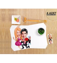 BK Gift Kişiye Özel Sevgililer Karikatürlü 4 Adet Amerikan Servis Seti-9 (Beyaz)