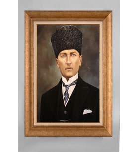 Altın Varaklı Paspartulu Çerçeveli Atatürk Tablo nt1351