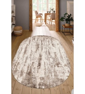 Dijital Baskılı Kaymaz Taban Yıkanabilir Oval Salon Halısı Mutfak Halısı Yolluk NDO-HT-466 (Kahverengi)