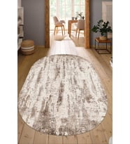 Dijital Baskılı Kaymaz Taban Yıkanabilir Oval Salon Halısı Mutfak Halısı Yolluk NDO-HT-466 (Kahverengi)