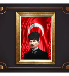 Altın Varaklı Çerçeveli Paspartulu Atatürk Tablo z5147 (Gold)
