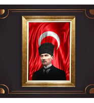 Altın Varaklı Çerçeveli Paspartulu Atatürk Tablo z5147 (Gold)
