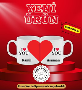 I Love You Birleşen Kalp Hediye Seramik Kupa Bardak