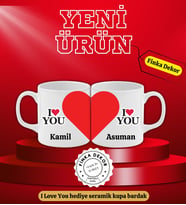 I Love You Birleşen Kalp Hediye Seramik Kupa Bardak