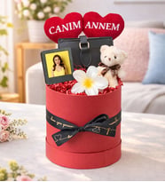 Kişiye Özel Canım Annem Tasarımlı,Fotoğraflı,Cüzdan,Toka Ve Ayıcık Anahtarlık,Kutu Seti (Kırmızı)