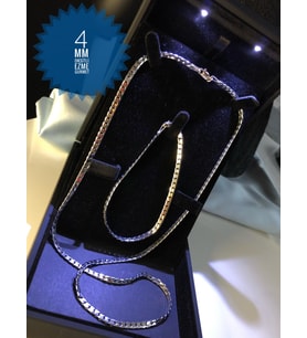 Erkek Gümüş Set - 4mm Oksitli Ezme Model Gurmet Italy • Işıklı Kutuda • Sevgiliye Kolye Bileklik