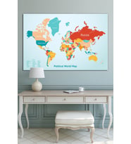 Dünya Haritası World Map Dekoratif Kanvas Tablo