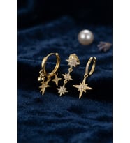 Kutup Yıldızı Model Gold Renk 3 lü Küpe Set TJ-BKP11974