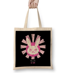 Overwatch D VA Bunny Logo Retro Japanese Bez Çanta Uzun Saplı