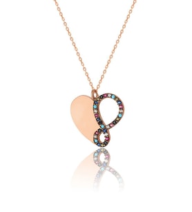 925 Ayar Gümüş Zirkon Taşlı Kalp Sonsuzluk Kadın Kolye 18 mm Rose Renk Tek Ebat Beden