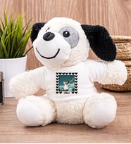 Kişiye Özel Kalp Detaylı Fotoğraflı  Peluş Köpek (Beyaz)
