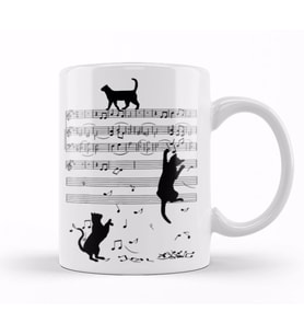 Notalar Müzik Cat Kedi Komik Kupa Bardak Porselen