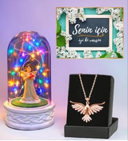 Premium Set Renkli Led Işıklı Fanus ve Zümrüdü Anka Kuşu Kolye (Model 5)
