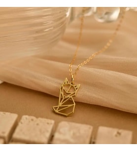 Kişiye Özel 925 Ayar Gümüş Şık Origami Tilki Kolye (Gold)