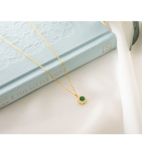 925 Ayar Gümüş Mayıs Ayı Doğum Taşı ( Emerald ) Kolye