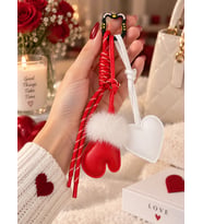 Kalp Figürlü Çanta Charm Seti Kırmızı Beyaz Bag Charm Çanta Süsü ve Anahtarlık Aksesuarı