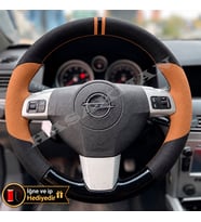 Opel Astra H Dikme Direksiyon Kılıfı Delikli Deri Parlak Siyah Taba Detay Çift Yüzük ve Dikiş 2004-2014