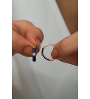 925 Ayar Gümüş Mavi Mineli 15 mm Halka Küpe