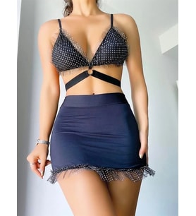 Amora Secret Siyah Mini Tül Detaylı Fantezi Elbise