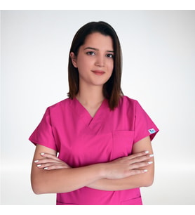 Unisex Fuşya Terikoton Kumaş Doktor Hemşire Scrubs Tek  Üst Forma