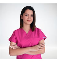 Unisex Fuşya Terikoton Kumaş Doktor Hemşire Scrubs Tek  Üst Forma