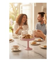 Soft Pembe Akrilik Ayaklı Kurabiyelik & Kapaklı Sunum Standı - 2 Parça