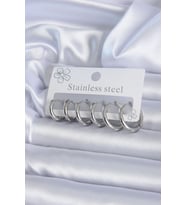 316L Çelik Gümüş Renk Halka Kadın Küpe Seti 5886 - EEEEEE3046-9461