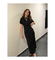 Kadın Kısa Kollu Bisiklet Yaka Yandan Bağlamalı Viskon Iki Iplik Elbise