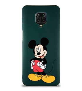 Xiaomi Redmi Note 9 Pro Soft Premier Kapak Mickey Mouse-E Tasarımlı Silikon Kılıf - Yeşil (Şeffaf)