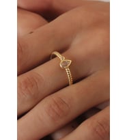 Gold Renk Damla Figür Zirkon Taşlı Kadın Yüzük (Altın)