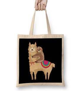Sloth Riding Llama Hugging Animal Friends Bez Çanta Uzun Saplı