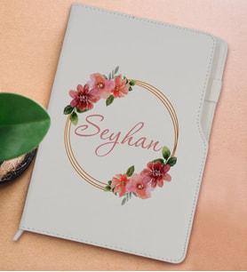 BK Gift Kişiye Özel Çiçek Tasarımlı Beyaz Termo Deri Not Defteri 15x21cm-18