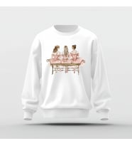 Üç Balerin Baskılı Basic Sweatshirt (Beyaz)