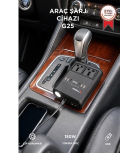 Torima Araç Şarj Aleti 150W Çakmaklık İnvertör Şarj Soketi 220V Priz USB Araba Çakmaklık G25 Siyah
