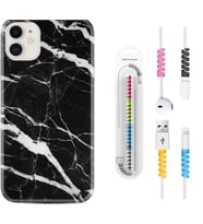 Apple iPhone 11 12 13 Mini Kılıf Kablo Koruma Spiral Silikon Siyah Şerit Mermer 1318