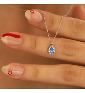 925 Ayar Gümüş Aquamarine Taşlı Damla Kolye