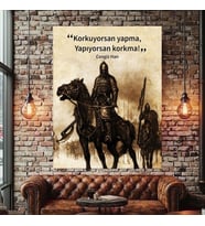 CENGİZ HAN ÖĞÜT KANVAS TABLO EV DUVAR SALON OFİS DÜKKAN İŞ YERİ HEDİYELİK DEKARASYON SÜSÜ (Çok Renkli)