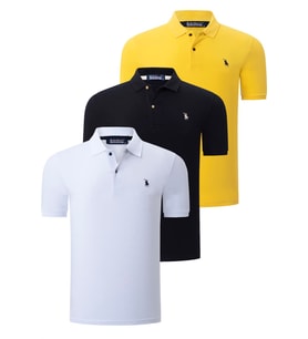 ÜÇLÜ SET T8561 DEWBERRY ERKEK T-SHIRT-SİYAH-BEYAZ-SARI (Karışık)