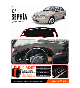 e-biz KİA SEPHİA (1998-2004) Uyumlu Torpido Koruma, Torpido Örtüsü, Torpido Kılıfı - Siyah-Kırmızı - KI016