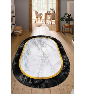 Dijital Baskılı Kaymaz Taban Yıkanabilir Oval Salon Halısı Mutfak Halısı Yolluk NDO-HY-954 (Beyaz)