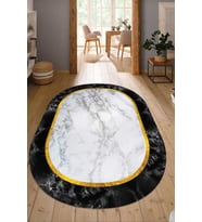 Dijital Baskılı Kaymaz Taban Yıkanabilir Oval Salon Halısı Mutfak Halısı Yolluk NDO-HY-954 (Beyaz)