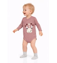Civil Baby Dinozor Nakışlı 1-9 Ay Çıtçıtlı Badi - Kahve
