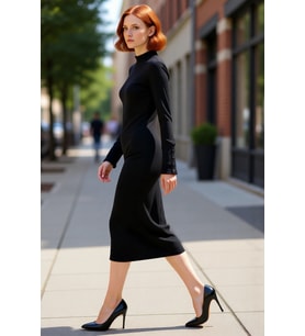 Kadın Dik Yaka Örme Bodycon Midi Elbise Düz Deseniyle Günlük Şıklığı Uzun Kollu Rahatlık Sunar